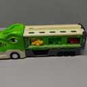 Dinosaur Truck Toys for 2 3 4 5 6 7 Year Boy Toddler, Foldable Track & 2 Player Race Mode, Light & Sound Transport Carrier W/ 6 Dino Car & 12 Accessories, Birthday Gift Idea for Kids Girls (Green)