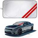 Front Windshield Sun Shade Fit for Dodge Charger Challenger Durango Journey Universal Fit to All Dodge Cars Foldable Sun Visor Protector Custom Fit Dodge Window Sunhade (Red Trim)
