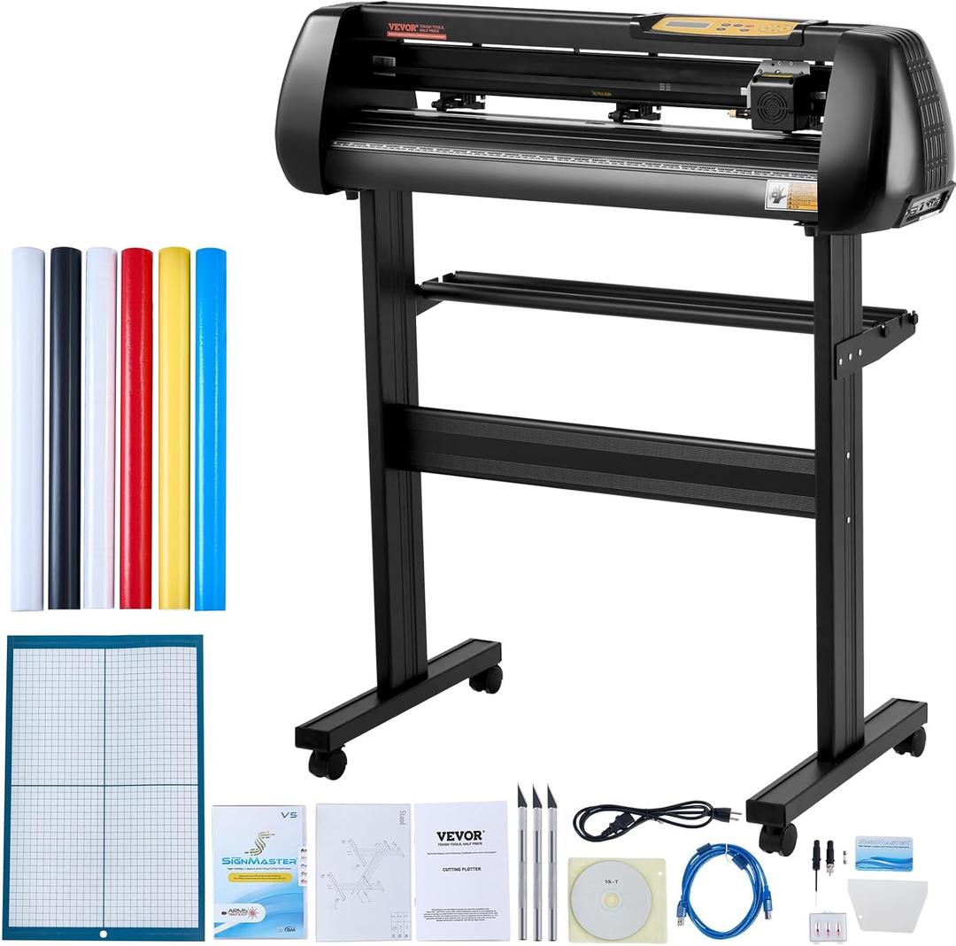 VEVOR Vinyl Cutter Machine, Upgraded 28 Inch Paper Feed Cutting Plotter Bundle, Adjustable Force & Speed Vinyl Printer with Powerful Stepper Motors, Signmaster Software Compatible with Windows System