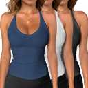 iGENJUN 3 Pack Workout Tops for Women Racerback Basic Tank Summer 2025 Camisole V Neck Slim Fit Ribbed Sleeveless Size L