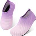 JIASUQI Kids Boys and Girls Summer Athletic Water Shoes Aqua Socks for Beach Swimming Pool, 32/33, Pink Purple