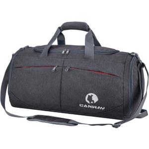 Canway Sports Gym Bag, Travel Duffel bag with Wet Pocket & Shoes Compartment for men women, 45L, Lightweight (black)