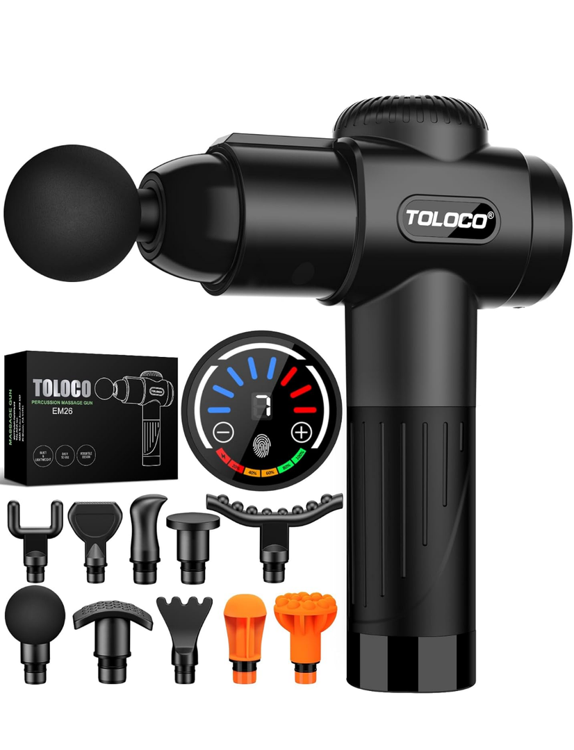 TOLOCO Massage Gun, Deep Tissue Back Massage for Athletes for Pain Relief, Percussion Massager with 10 Massages Heads & Silent Brushless Motor, Mothers Day Gifts for Mom, Black