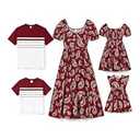PATPAT Family Matching Outfits for Women: Mommy and Me Matching Shirts Dresses Boho Paisley Print Outfits Coordinated Family Matching Dresses for Vacation- Burgundy Women S