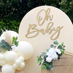 'Oh Baby' Sign for Backdrop - Felt Champagne Gold Baby Shower Banner Boy Girl Decorations Gender Reveal 1st Birthday Party Photography Background