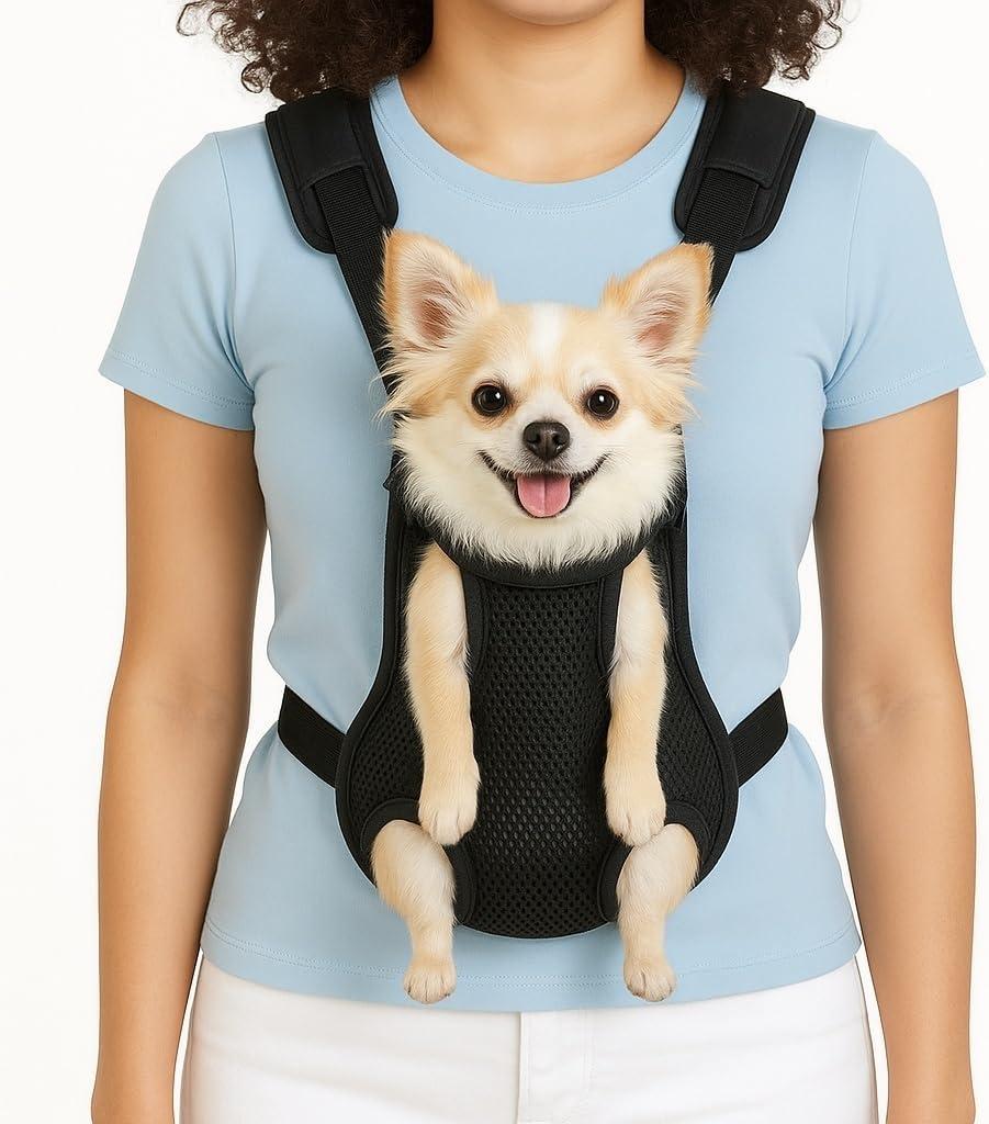 Inspack Dog Backpack Carrier/Cat Carrier, Adjustable Pet Front Carriers Travel Bag for Puppy Medium Dogs, Legs Out, Soft Ventilated Dog Chest Carry Backpacks for Hiking/Camping, 2.5-4 lbs, Black