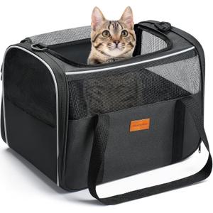 Morpilot Cat Carrier Soft - Portable Pet Carrier for Small or Medium Cats, Dogs and Puppy up to 14lbs, Airline Approved Dog Carrier with Safety Buckle - (Dark Gray) (16.0"L x 10.4"W x 11.2"H)