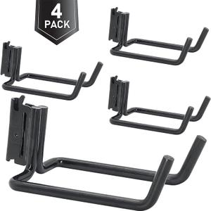 4 Pack E-Track Heavy Duty Shovel Hanger for Store Long Handled Tools ,Large Steel Tool Double J Hook, Tool Hanger | E Track Accessories for Enclosed Trailer or Trucks（Black）