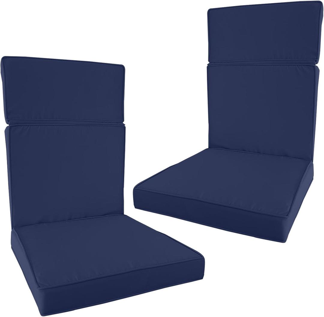 2 Pieces High Back Patio Chair Cushions, Fade Resistant Outdoor Rocking Chair Cushions, Office Chair Back Support Cushion (Navy Blue, Seat (21''x21''x3'')+Backrest (21''x28''x3''))