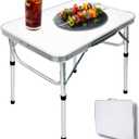 Camp Field Aluminum Folding Small Picnic Table, Adjustable Height Lightweight Portable Camping Table for Picnic Beach Outdoor Indoor (Small White)
