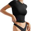 SUUKSESS Women Double Lined Fitted Basic Tee Crew Neck Short Sleeve Y2K Crop Top (Black, M)