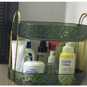COMVTUPY 360° Rotating Makeup Organizer - Large Capacity Makeup Skincare Perfume Organizer Bathroom Organizer for Countertop Green 2 Tier