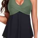 Women's Halter Tankini Tops - 2025 Flow Swim Tops V-Neck Bathing Suit Loose Fit No Bottom 2XL