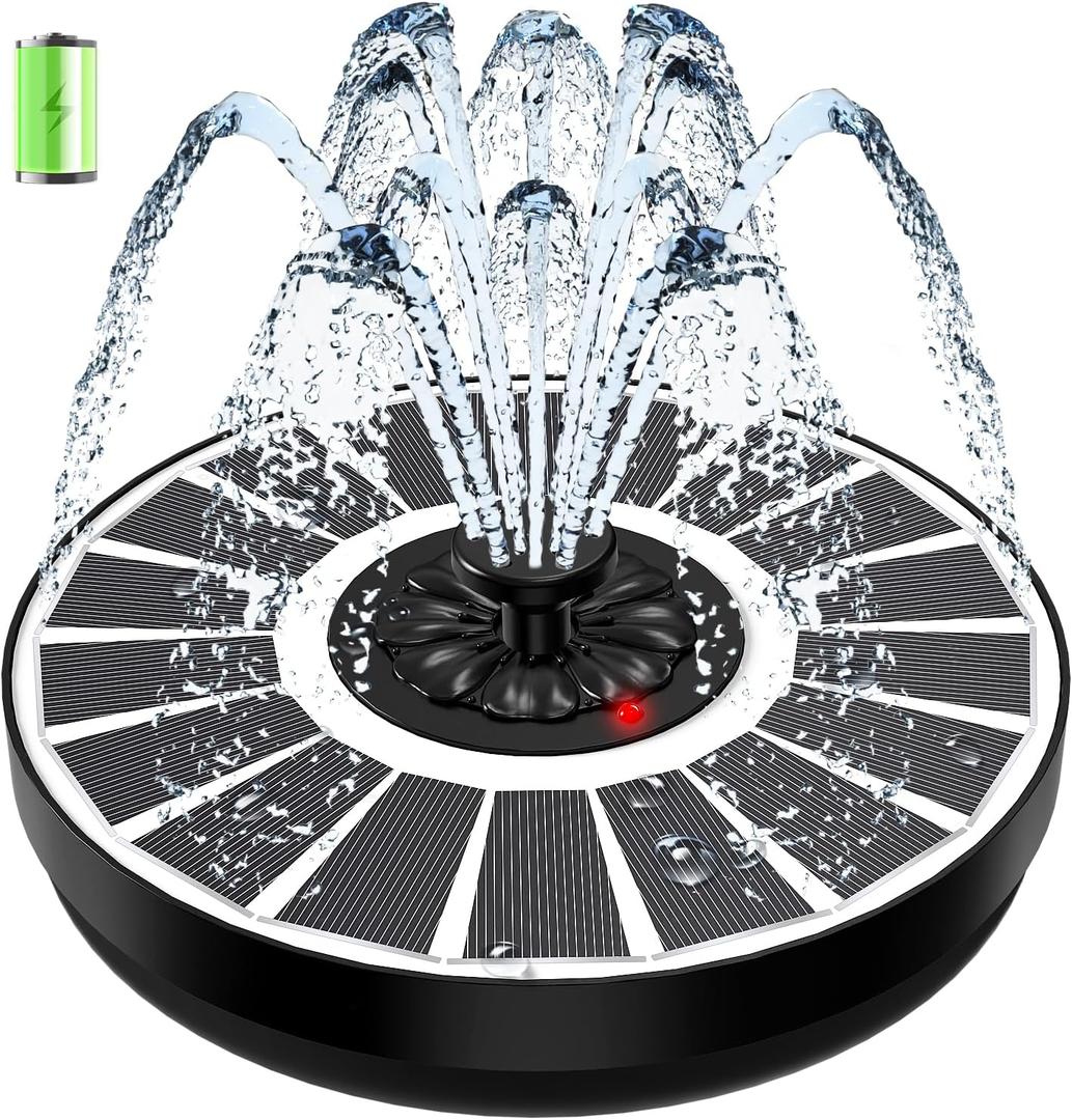 SZMP Solar Water Fountain Works in Cloudy Weather,Solar Fountain for Bird Bath 3.5W Faster Conversion Glass Solar Panel,Power Indicator Replaceable Nozzles,Built-in 2000mAh Battery(White Panel)