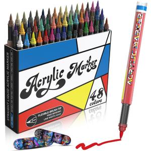 alchilalart Acrylic Paint Markers, 48 Color Fine Tip Permanent Acrylic Paint Pens For Rock Painting, Canvas, Wood, Glass, Ceramic, Fabric, Plastic, Egg, Scrapbook, Art Painting Supplies Kit
