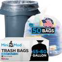 55-60 Gallon Clear Trash Bags | 50 Count | Large Clear Plastic Bags for Recycling, Garbage, and Commercial Use Fits 55 Gallon and 60 Gallon Trash Cans