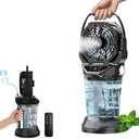 2026 New Portable Misting Fan with 30000mAh Rechargeable Battery, 120° Auto Oscillating Battery Powered Fan, 4 Speeds Spray Fan with LED ambient light for Camping, Patio, Outdoor, Travel (Black)