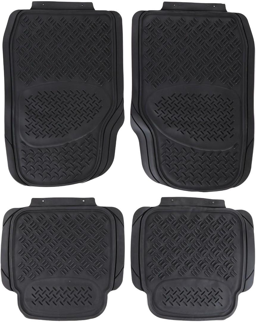 Car Mat Uni Set 3 | Universal Rubber Floor Mats | Complete Set | 4 Pieces | for Front and Rear Seats | Can Be Cut to Size | Protection Against Dirt and Water | Black
