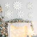 Wooden Large Snowflake Ornaments Sign Christmas Decorations 6 Pack, Wood Hollow White Snowflakes Crafts Winter Hanging Plaques Decorations 6 Size of Cutouts New Year Wall Bedroom Living Room Decor
