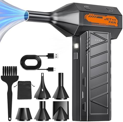 AUDEETO Compressed Air Duster - Cordless Mini Electric Air Duster with Led Light, 3 Adjustable Speeds & 5 Nozzles Storage Bag- Perfect for PC, Car, Outdoor & Home Cleaning (Black)