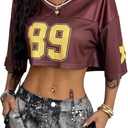 SOLY HUX Jersey Shirts for Women Y2k Crop Tops Streetwear Sportswear Short Sleeve T-Shirt Cute Football Jersey Top, Medium