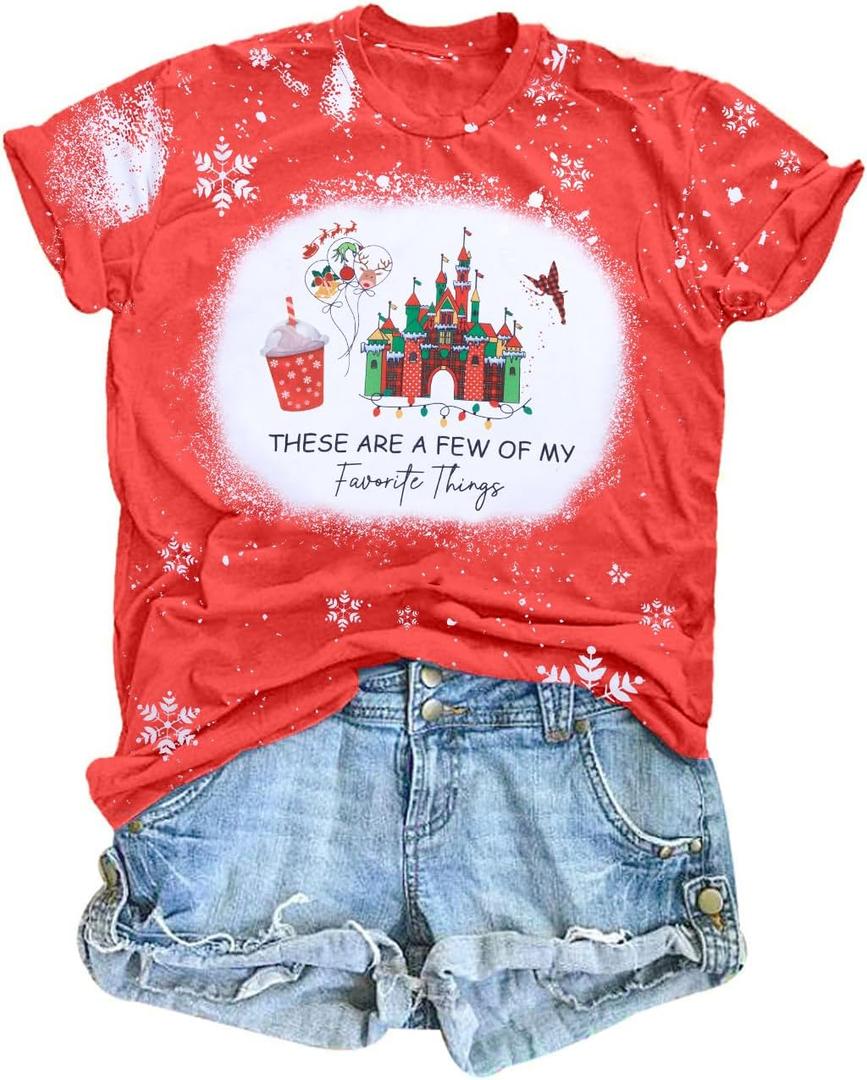 Women Magical Christmas T Shirt Merry Christmas Shirt Xmas Magic Kingdom Shirts Magic Castle Holiday Short Sleeve Top Tee Red (Red, XXL)
