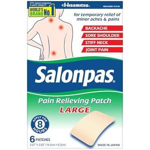 Pack of 2 Salonpas Pain Relieving Patch, LARGE, 6 Count, for Back, Neck, Shoulder, Knee Pain and Muscle Soreness, 8 Hour Pain Relief