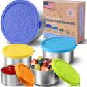 Everusely - Stainless Steel Containers with Lids - Set of 5, Summer Collection - Leakproof Stainless Steel Food Containers - Nesting Snack Holders - Metal Lunch Box - Portable & Reusable Meal Kit