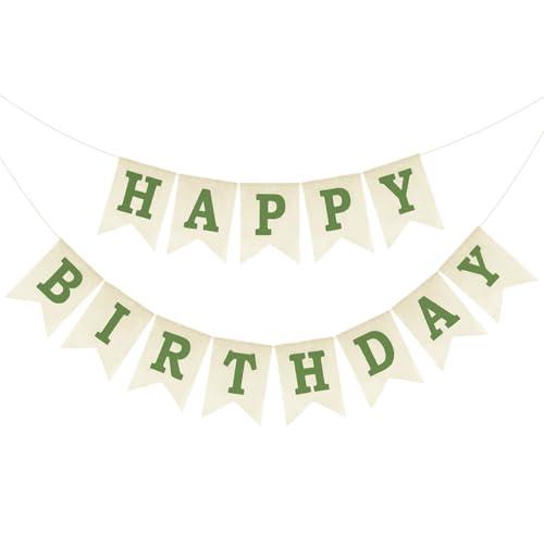 Anwyll Happy Birthday Banner - NO DIY Burlap Happy Birthday Banner Sign Happy Birthdays Party Decoration Happy Birthdays Banners Bunting for Women Men Girl Boy Celebration Party Backdrops (Green)