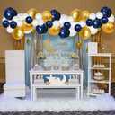 Navy Blue Gold Balloons Garland Kit, 120 pcs Navy and Gold Confetti White Balloons Arch for Graduation Birthday Party Baby Shower DIY Decoration