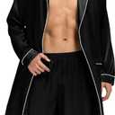 SWOMOG Men's Satin Robe Silky Kimono Bathrobe with Shorts Set Lightweight Soft Loungewear Nightwear (Large, Black)