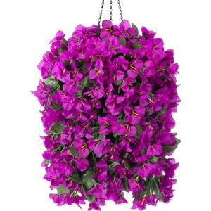 INSPRING Artificial Bougainvillea Faux Flowers Plants Baskets for Outdoor Outside Decoration, 3PCS Fake Silk Flowers Long Trailing Vines UV Resistant Realistic for Front Door Porch Patio (Purple)