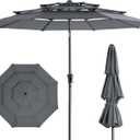 HOMSHADE 9FT 3-Tiers Outdoor Patio Umbrella with 5-Year Fade Resistant,Vented Outdoor Commercial Market Umbrella with UPF50+ UV Protection & Push Button Tilt and Crank for Pool,Backyard(Grey)