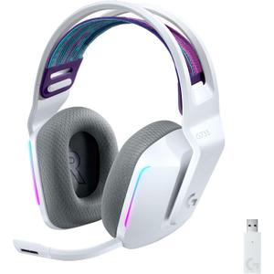 Logitech G733 LIGHTSPEED Wireless Gaming Headset with suspension headband, LIGHTSYNC RGB, Blue VO!CE mic technology and PRO-G audio drivers - White