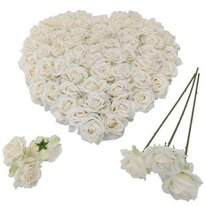 ATFL Artificial Satin Rose Flower Heads, 48 Pcs Silk Rose Heads with Stems, 3.3'' Rose Artificial Flowers Bulk, Artificial Rose Flower Heads for DIY Crafts Bouquet (48, Ivory)