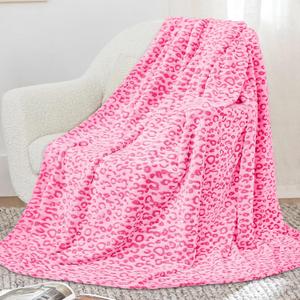 Warm Blanket Pink Soft Fleece Leopard Print Blanket Fuzzy Hot Pink Cheetah Print Throw Blankets for Bed Couch Sofa, Cozy Gifts for Women Mom Birthday Mothers Day 50x60 Inches