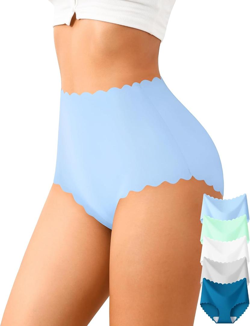 ASIMOON High Waisted Seamless Underwear for Women Soft Stretch No Show Panties Full Coverage Ladies Briefs Multi Pack (M)