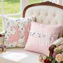 Easter Pillow Covers 18x18 Inch Set of 2, Spring & Bunny Pillowcase Sofa Throw Pillow Covers for Couch Bed, Decorative Pillow Covers for Living Room Spring Decor Farmhouse Bed Easter Decorations