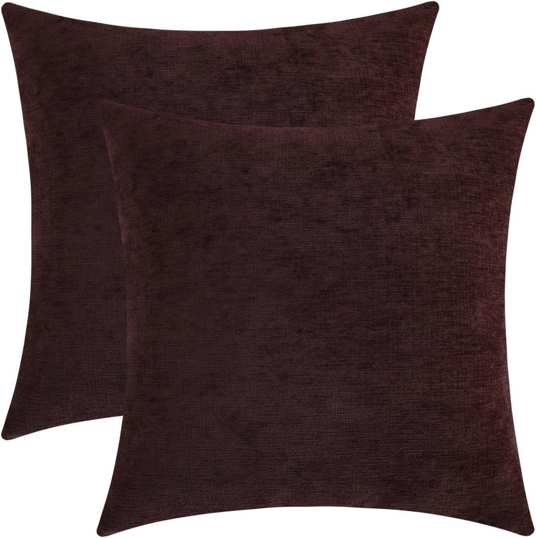 Plum Purple Chenille Decorative Couch Throw Pillow Covers, Soft Cushion Cases for Home Livingroom Sofa Dcor, Pack of 2, 20 x 20 Inches