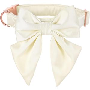 Lionet Paws Bowtie Dog Collar - Comfortable Silk Dog Collar with Detachable Bow Tie for XLarge Dogs, Neck 16-26 Inches (Off-White)