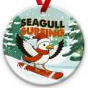 2 x Seagull Surfing Ornament 2025 - Animal Snow Surfing Ornament, Winter Holiday Decor - Bird Hanging Keepsake, Beach Themed Christmas Tree Decoration, Funny Xmas Gift Ideas for Seagull Lovers