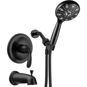 WRISIN Black Shower Faucet Set with Tub Spout (Valve Included), Black Shower Head and Handle Set, Bathtub Faucet with 4.7 Inch and 6 Setting Handheld