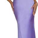 Sexy Satin Spaghetti Strap Floral Embroidered Maxi Dress for Women Sweetheart Neckline Backless Sleeveless Slit Midi Dress (Large, Lilac)
