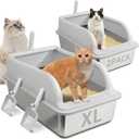 2PACK Stainless Steel Litter Box with Lid, Extra Large Metal Litter Boxes for Big Cats and Kitten, XL High Sided Littter Box,Odorless,Non-Stick,Easy Cleaning,Scoops Included