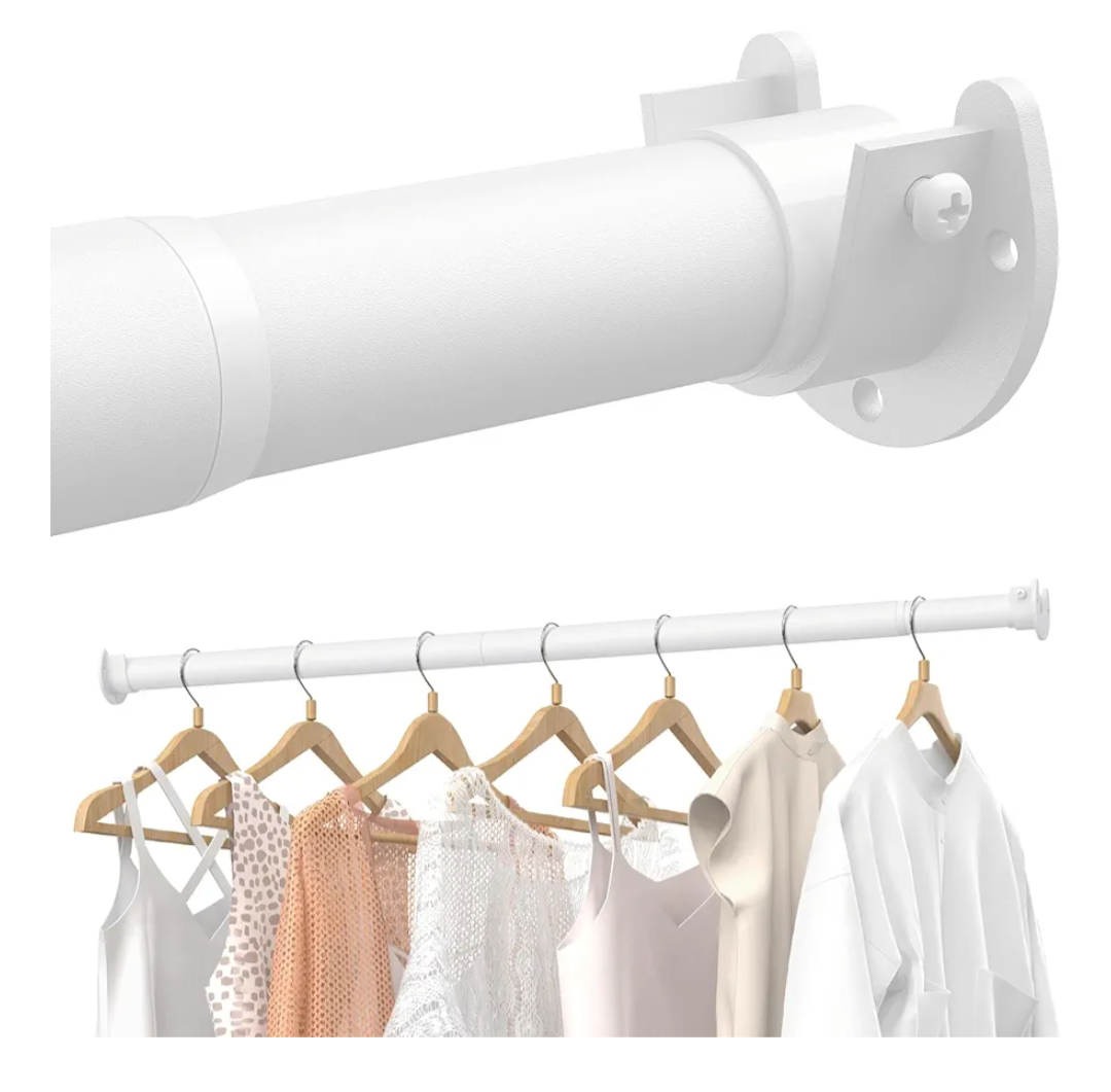 Closet Rods for Hanging Clothes, 17 to 39 Inches Stepless Adjustable Metal Closet Rod, 1.3 Inches Heavy Duty Clothes Hanging Rod for Closet Wardrobes Laundry RV, White