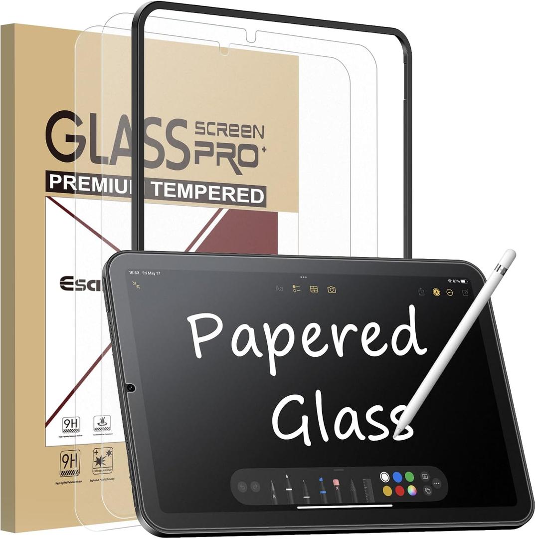 Esanik 2 Pack Like Paper Glass Screen Protector for iPad mini 7(2024)/iPad Mini 6(2021) 9H Tempered Glass Film with Alignment Frame, Writing Like on Paper, Anti Glare, Apple Pencil Compatible