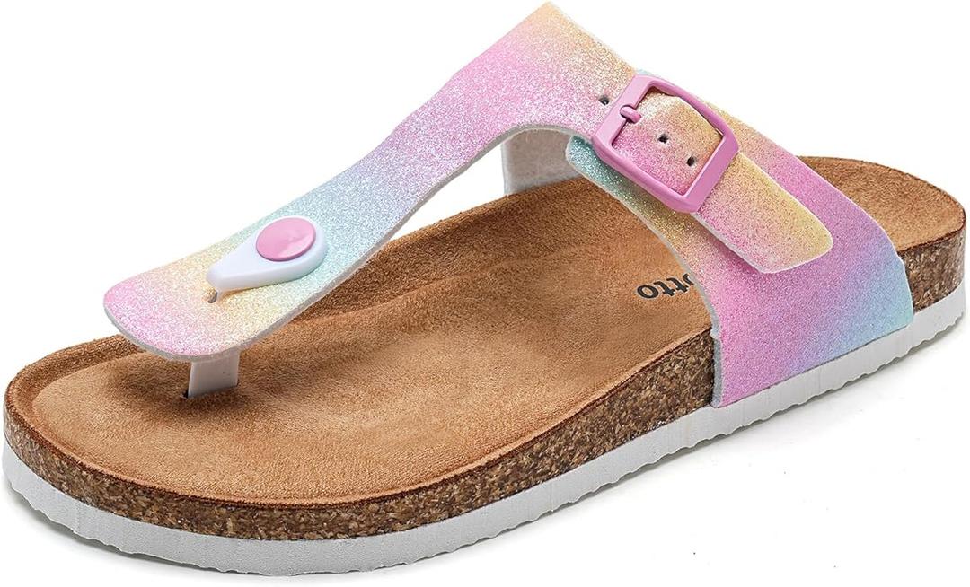 Torotto Boys Girls Flip Flops Comfortable Cork Footbed Thong Sandals with Adjustable Straps Size: 2 Little Kid