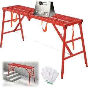 1000LBS Heavy Duty Foldable Scaffolding Work Platform, 71x16 Inch Adjustable Height Steel Work Ladder with Anti-Slip Grid, Ideal for Staircase, Painting, Wiring, Car Wash, Home Decor, and Maintenance
