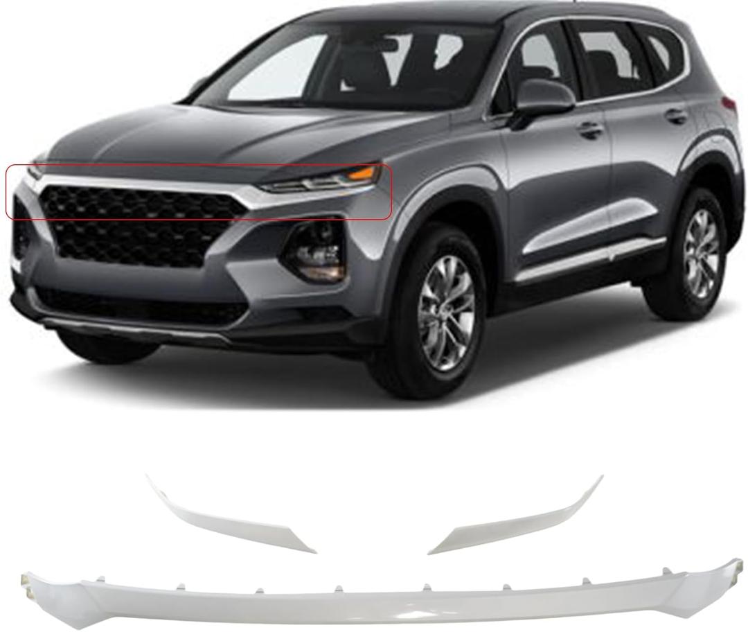 3pcs Front Bumper Grille Chrome For Hyundai Santa Fe 2019-2021 Headlight Molding Upper Grille Molding Hood Trim Replacement OE 86374 S2010 86376S2010
