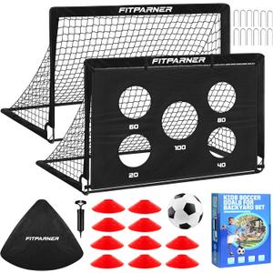 Soccer Goal,Backyard Soccer Goals for Kids 2 Pack,4x3/6x4 FT Portable Pop Up Soccer Nets with Target,Ball&Cones,Complete Training Equipment for Kids Youth Outdoor Sports Practice (Black)